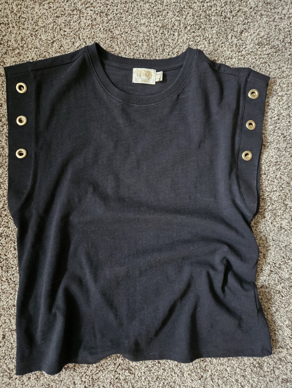 Nation Black Sleeveless Tank with Gold-Tone Grommets